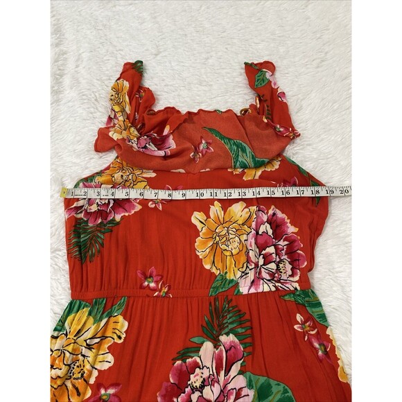 Old Navy Cold Shoulder Midi Dress Size L Orange Floral Print Ruffle Adjustable - Picture 9 of 12